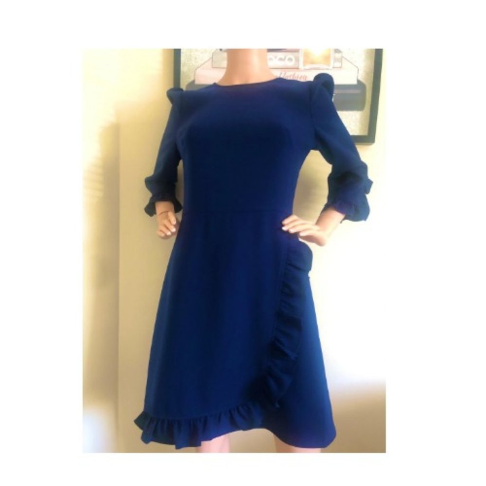 Shoshanna Womens Navy Textured Round Neck Party Co